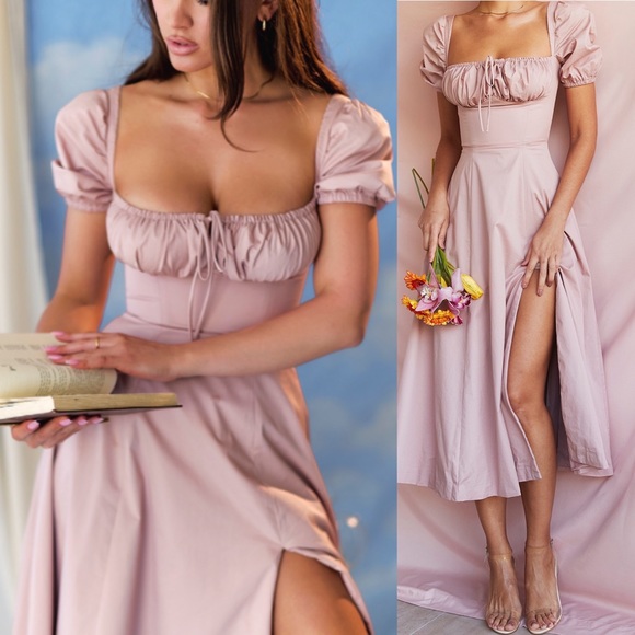 💔SOLD $209 House of CB Tallulah Blush Puff Sleeve Pink Dress - Picture 1 of 12